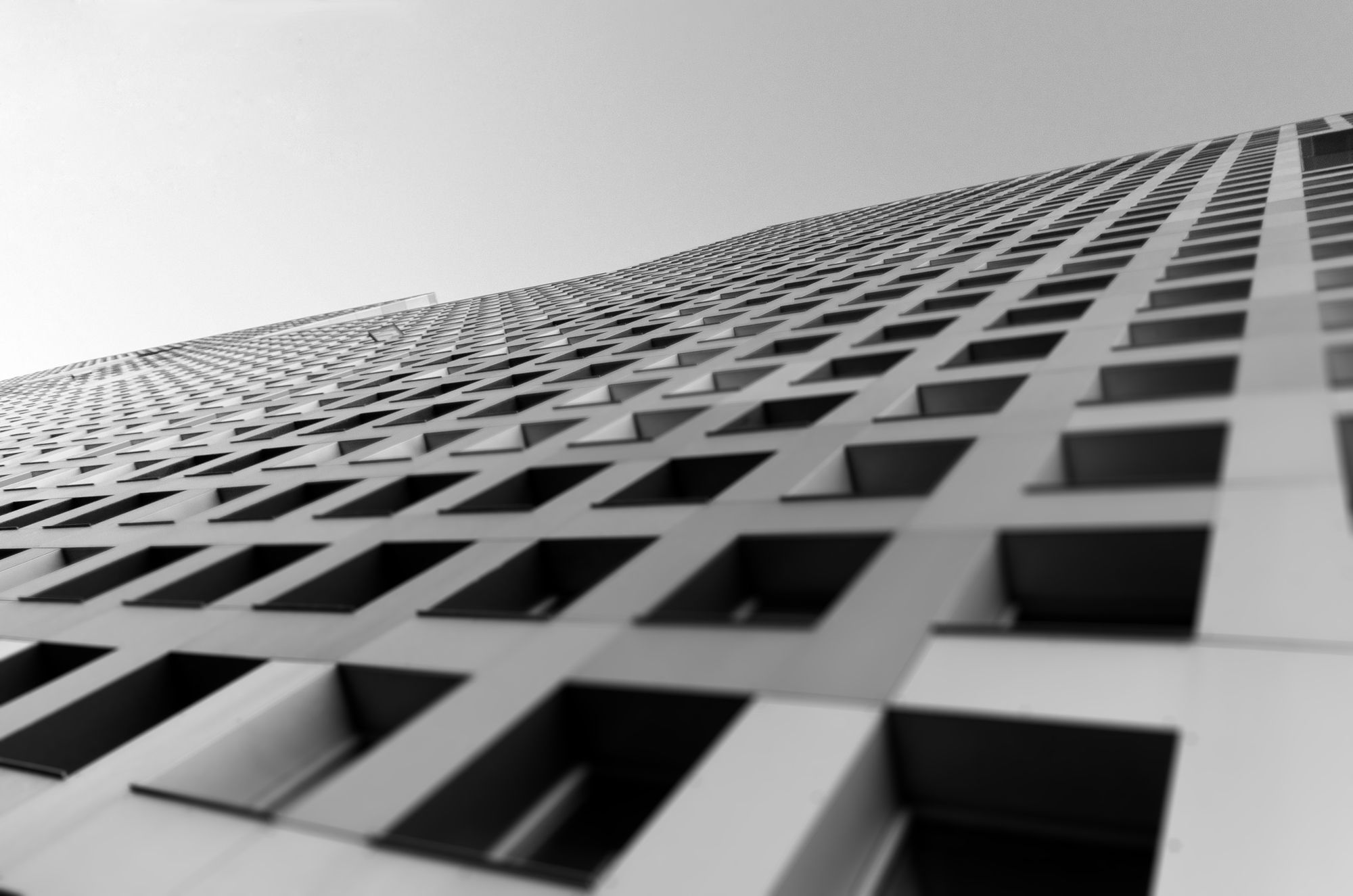 Outside of Simmons Hall in greyscale